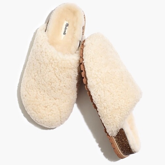 Madewell Shoes - Madewell Cream Faux-Shearling Slip-On Clog Mules